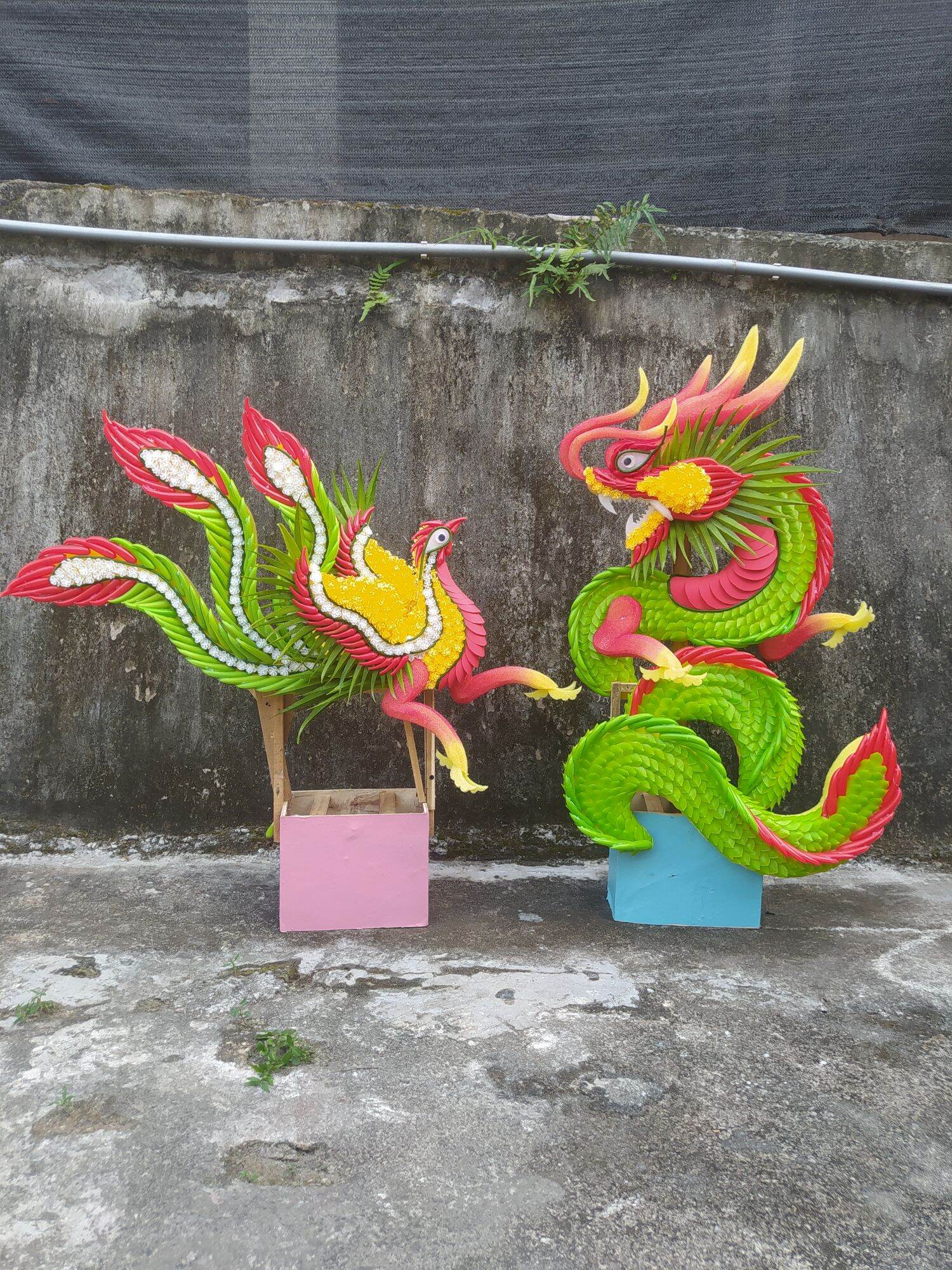 cặp rồng phượng thành phẩm giả,gắn đồ nhựa