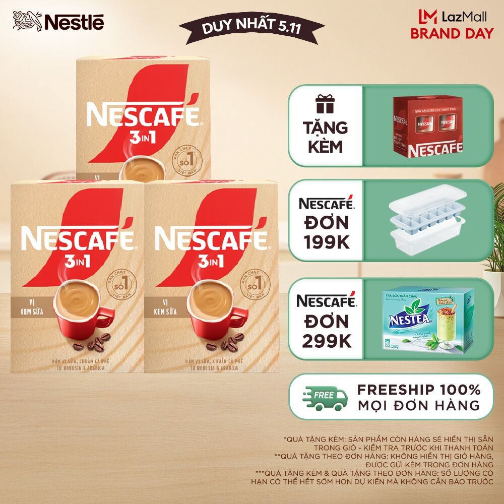[ƯU ĐÃI THÁNG 11] Combo 3 Hộp Cà phê hòa tan NESCAFÉ 3IN1 VỊ KEM SỮA 20 gói