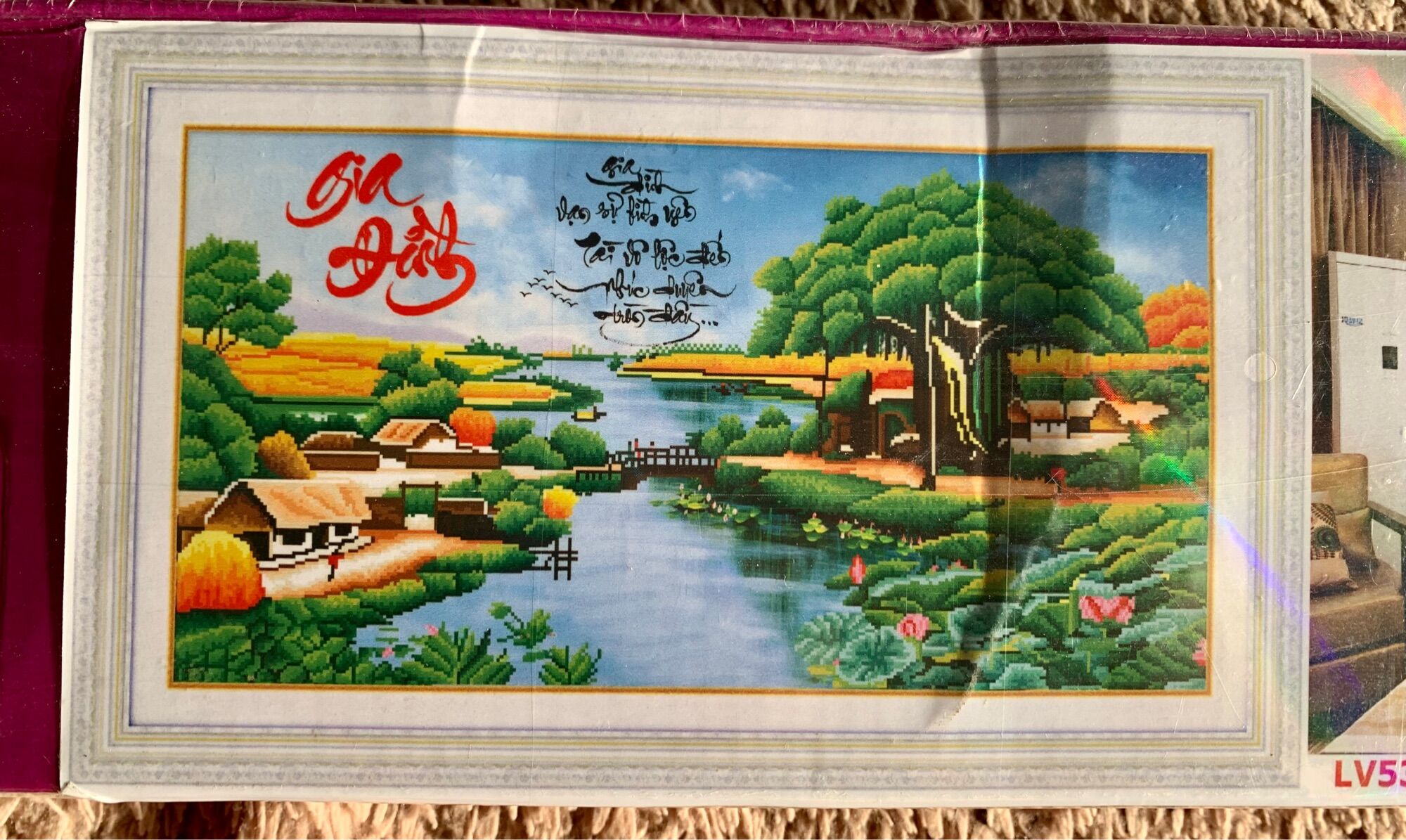 [MỚI] Tranh đính đá gia đình phong cảnh đồng quê lv530 KT 100x57cm[ Tranh Hà Đoàn]