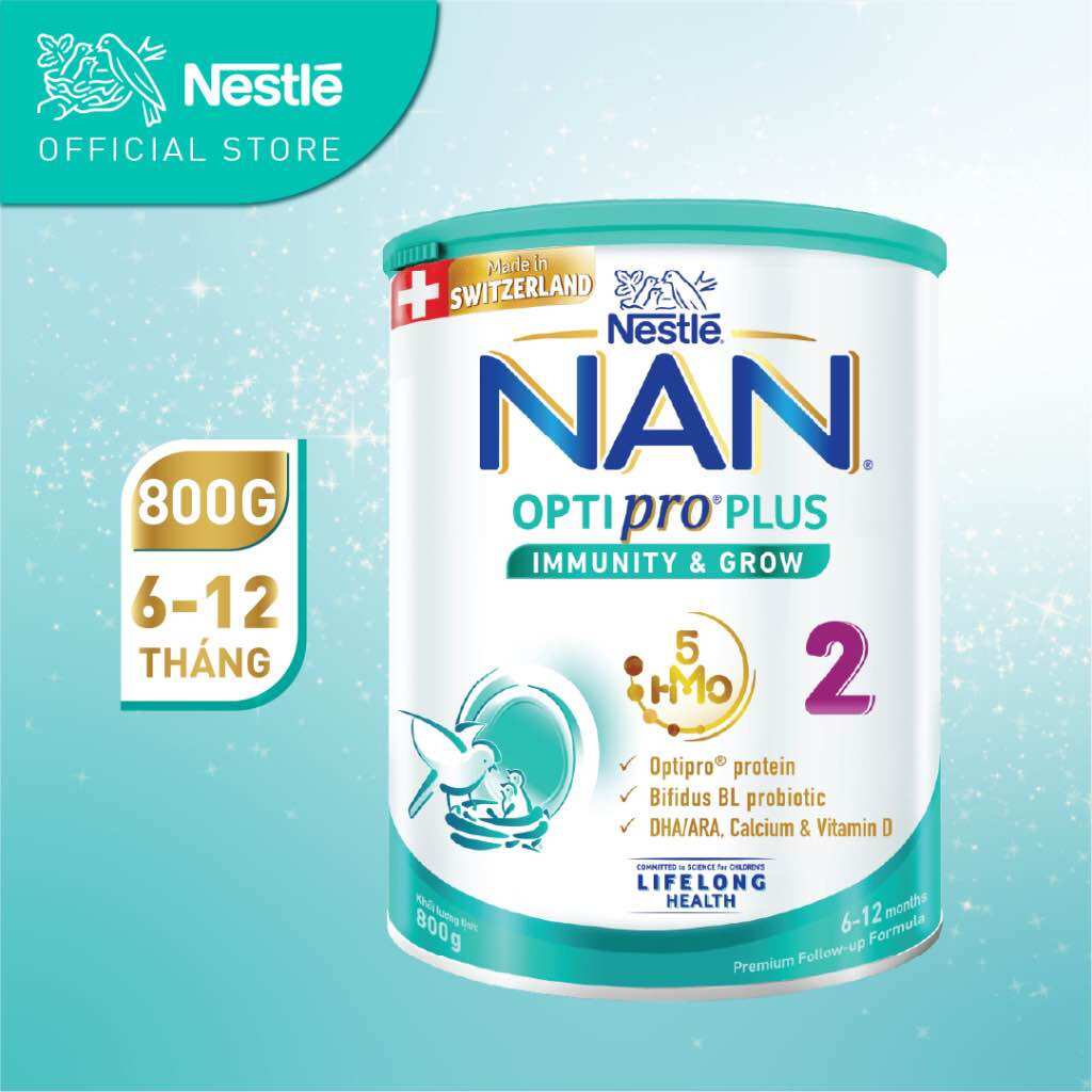 Sản phẩm dinh dưỡng nestlé nan optipro plus 2 800g/lon với 5hmo sản xuất tại thụy sĩ