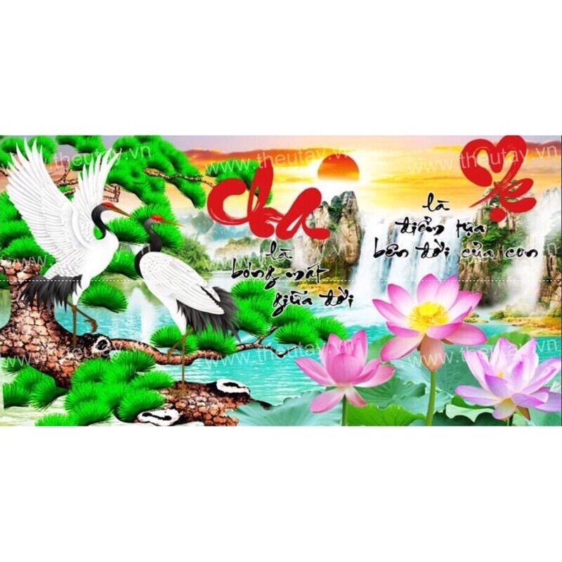 Tranh đính đá cha mẹ df286/ 93x60cm/ chưa đính đá