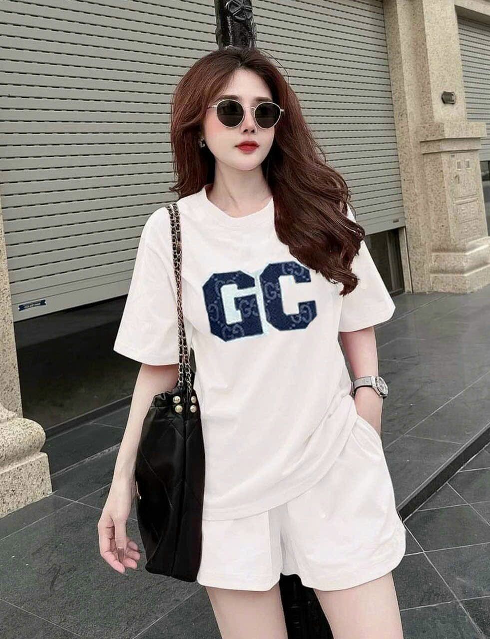 Sét bộ short cotton thêu lô gô cao cấp