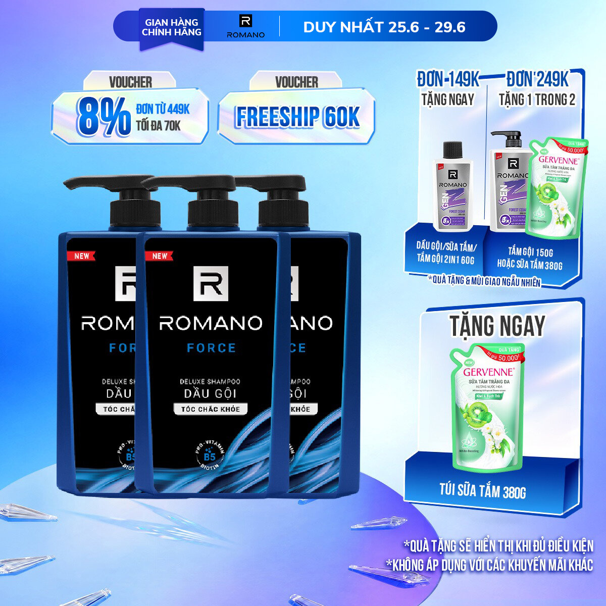 Combo 3 Dầu gội Romano 650g/chai