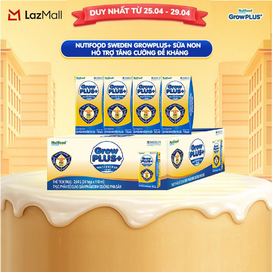 Thùng 24 hộp Sữa Bột Pha Sẵn Nutifood GrowPLUS+ Sữa Non (Vàng) - Hỗ Trợ Tăng Cường Đề Kháng 110ml - Trên 2 tuổi