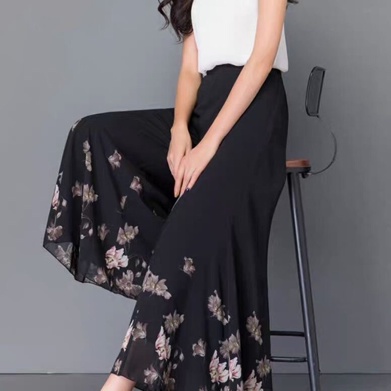 Váy Xếp Ly Chiffon Cạp Cao Rộng Rãi Mùa Hè 2024 Cho Phụ Nữ Trung Niên Và Cao Tuổi Quần Dài Đến Mắt C