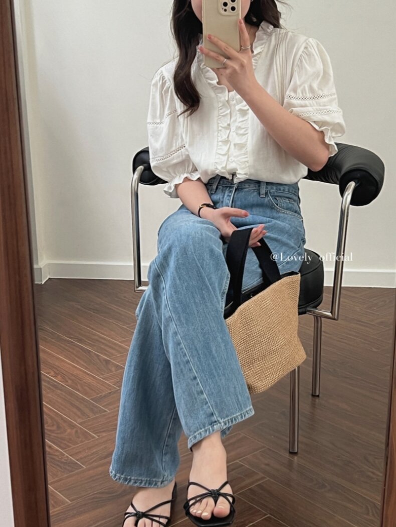 áo sơ mi kiểu cổ v bèo phong cách hàn quốc