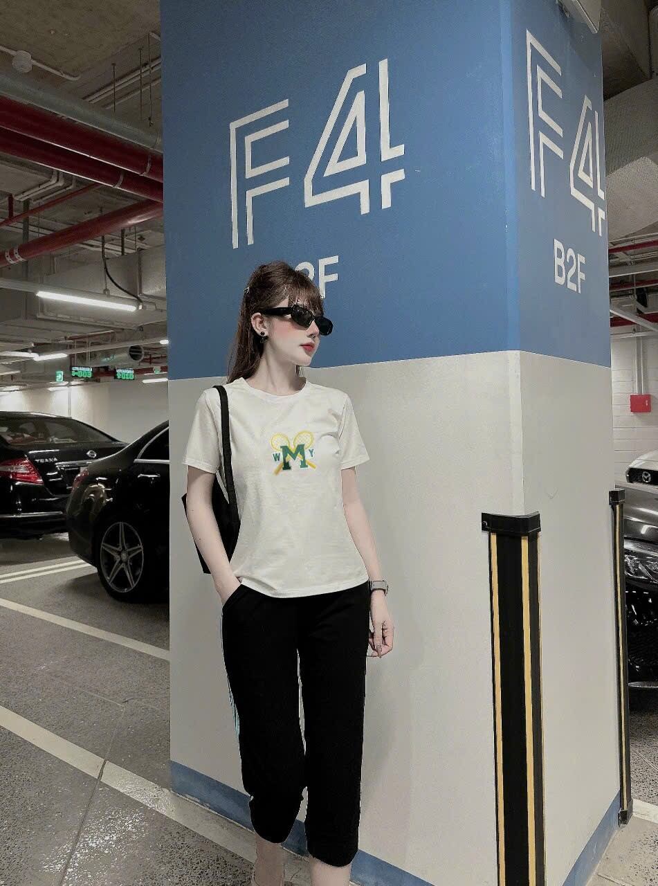 Set bộ đồ lửng thun cotton logo thêu thể thao (4 màu 4 size lựa chọn)