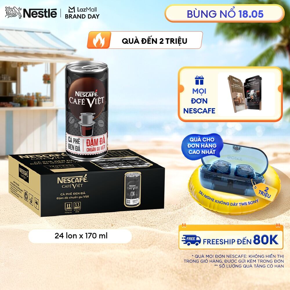 [ƯU ĐÃI THÁNG 5] Thùng 24 lon Cà phê đen uống liền NESCAFÉ® CAFÉ VIỆT (lon 170 ml)