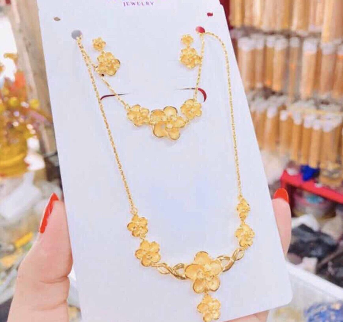 Set bộ trang sức cưới kiểu hoa mai mạ vàng 24k cực đẹp