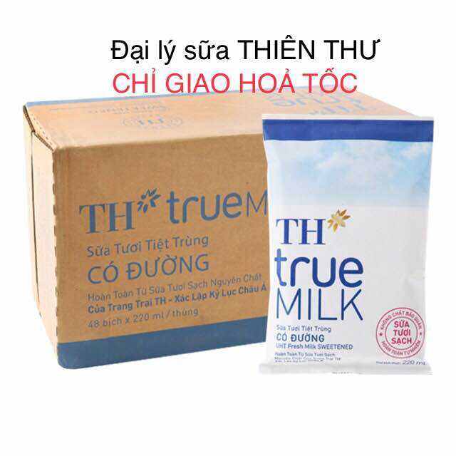 Thùng 48 bịch sữa TH TRUE MILK có đường 220ml