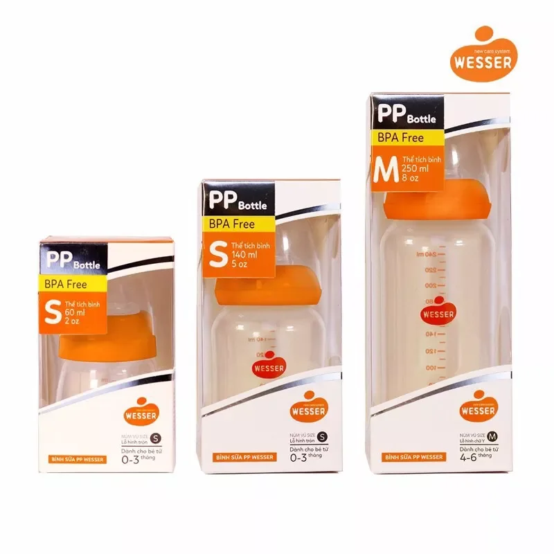 Bình sữa, núm ty wesser cho bé 60ml. 140ml, 250ml