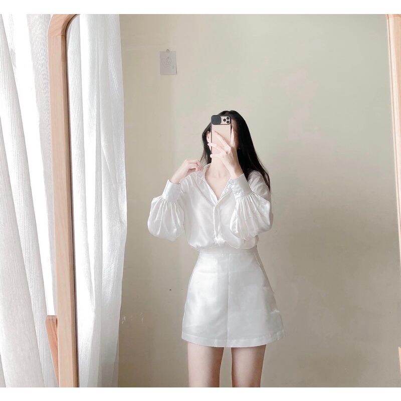 0áo sơ mi lụa phom suông dài tay cổ đức công sở chất liệu lụa trai mềm mịn không nhăn nhàu mặc đi làm