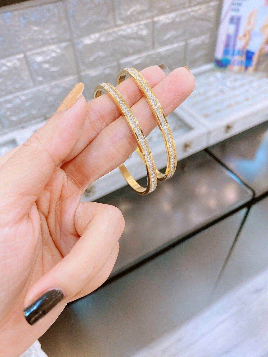 VÒNG TAY TITAN FULL NỬA VÒNG ĐÍNH ĐÁ BAGGUETTE - TITAN CHUẨN LOẠI 1 SIÊU BỀN MÀU