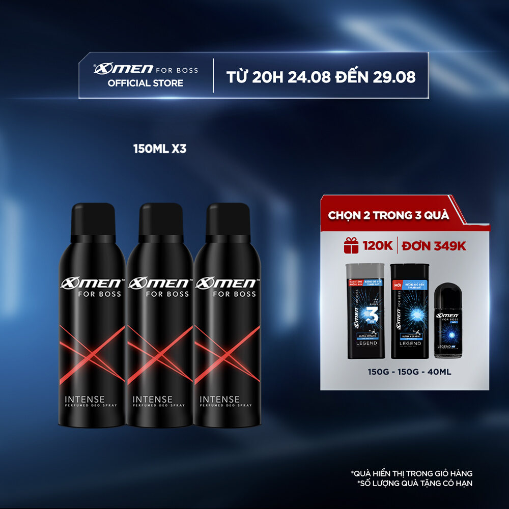 Combo 3 Xịt khử mùi X-Men for Boss Intense 150ml/chai