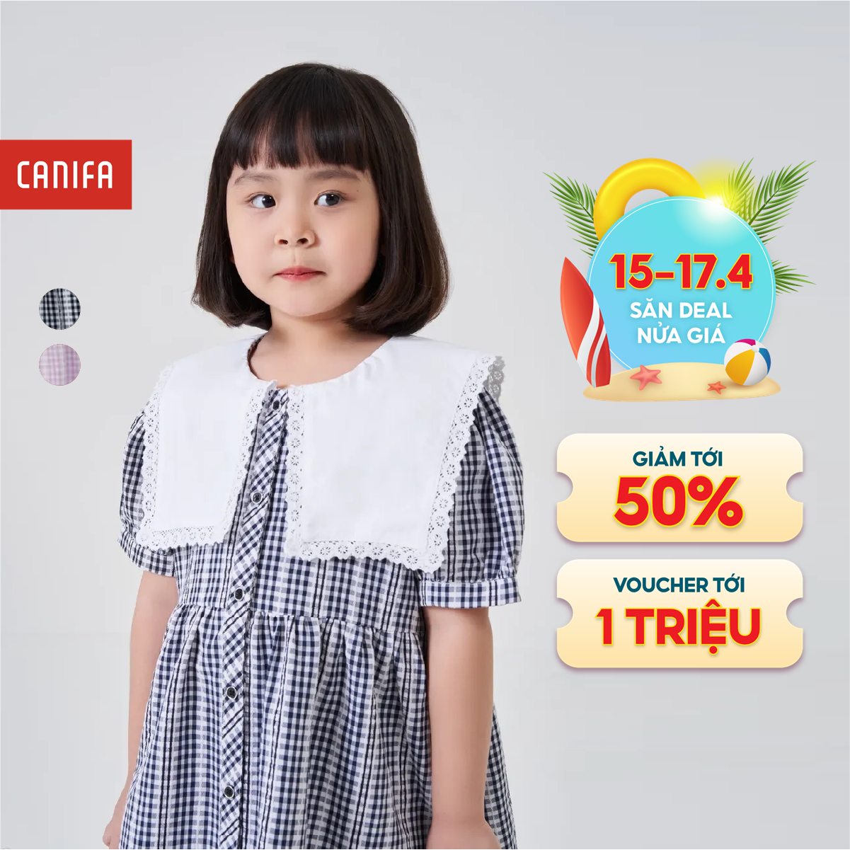 [15-17.4 VOUCHER TỚI 1 TRIỆU] Váy liền bé gái phối ren CANIFA 1DS23W009