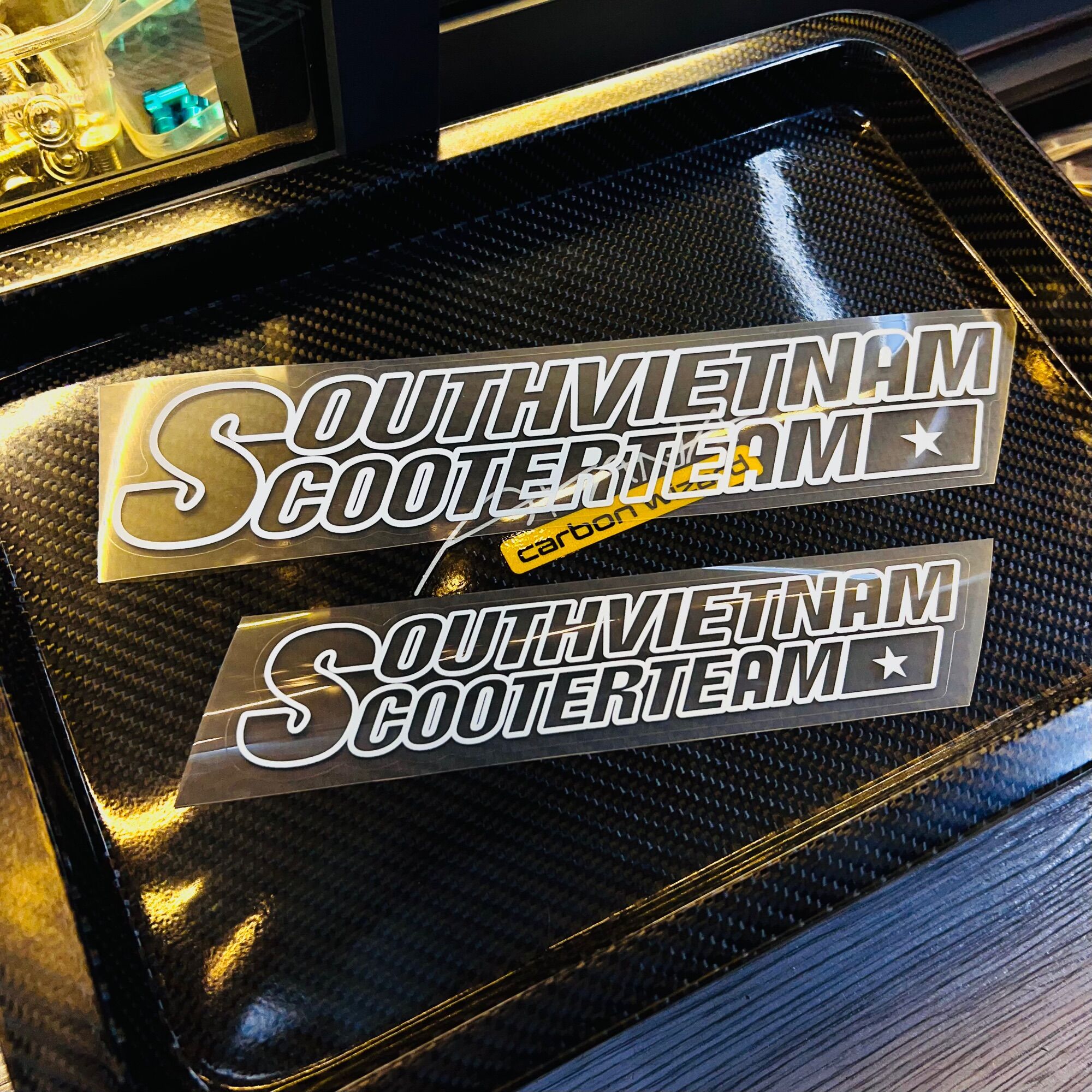 Tem logo sticker chữ South Vietnam Scootertem loại in trong uv cao cấp
