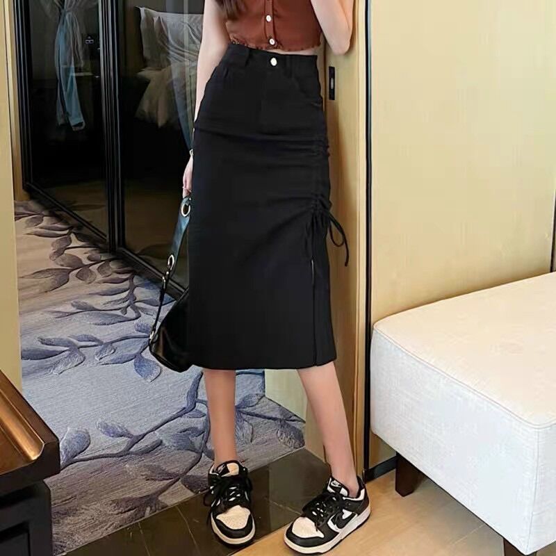 Chân váy Kaki thô dây rút dáng midi trơn