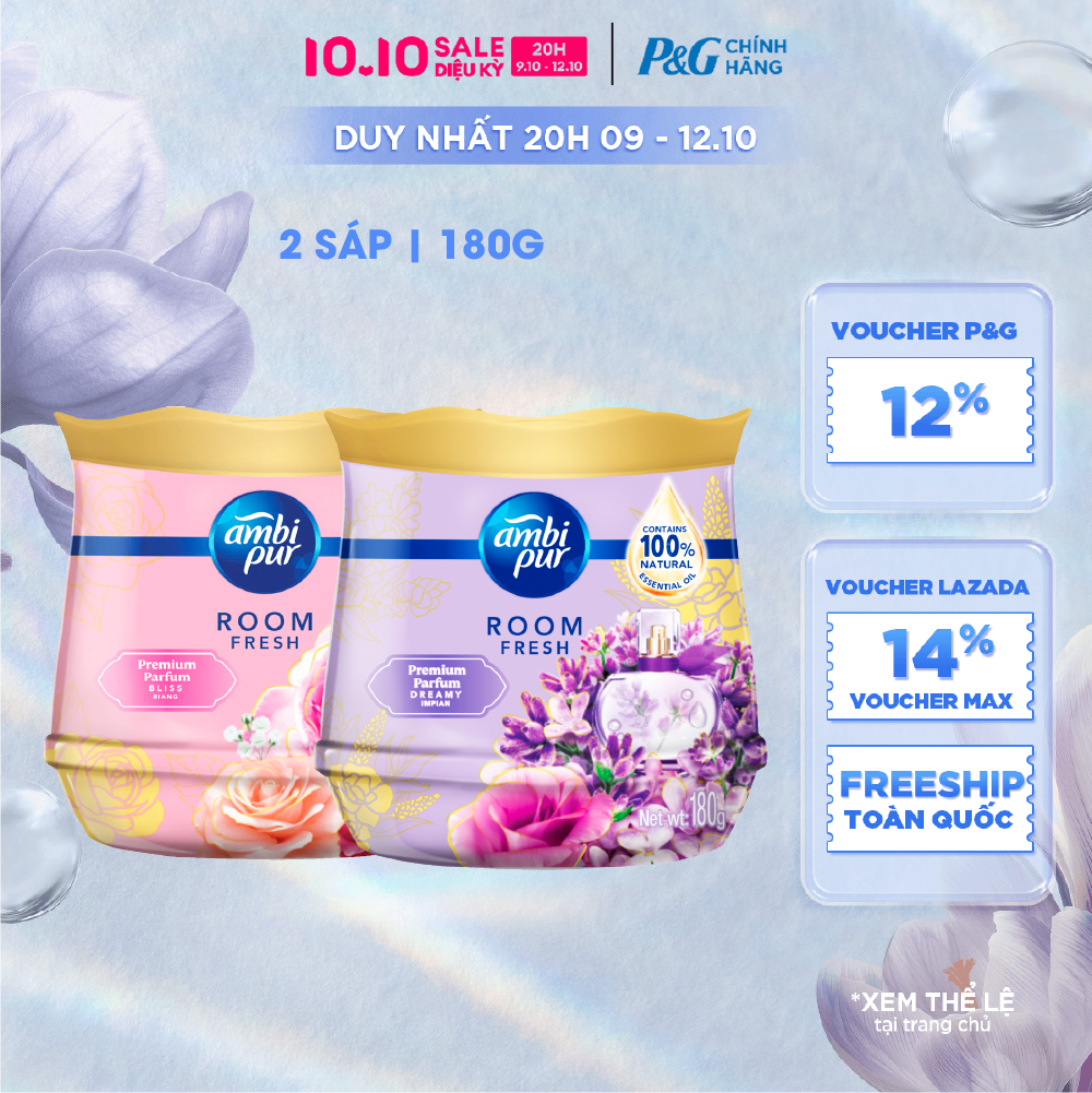 [Voucher 12%] Combo 2 Sáp Thơm AMBI PUR Khử Mùi Khó Chịu Hương Mộng Mơ/ Hạnh Phúc Hộp 180G