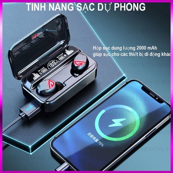 Tai nghe bluetooth S10 Pro V5.2 cao cấp, cảm ứng vân tay, Chống nước tiêu chuẩn IPX7 , nghe nhạc 10h, kiêm sạc dự phòng
