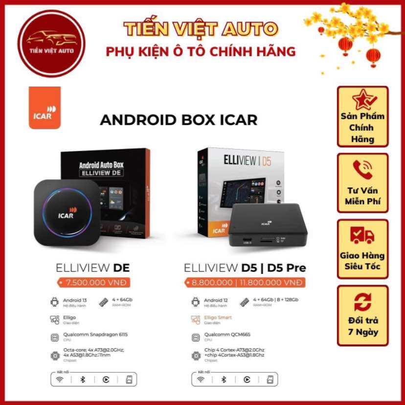 Bộ android box elliview d5, d5 premium, de - android auto box icar thế hệ mới 2023