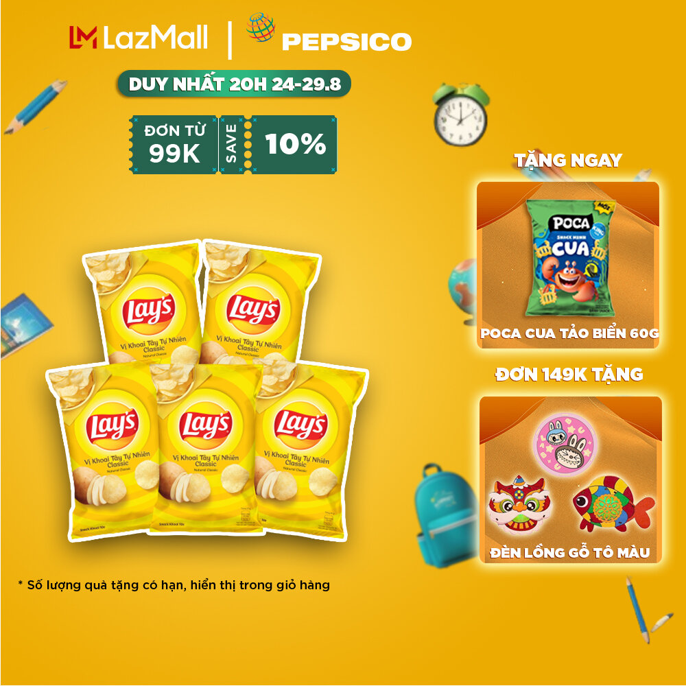 Combo 5 gói Snack Khoai Tây Lay’s Vị Khoai Tây Tự Nhiên Classic