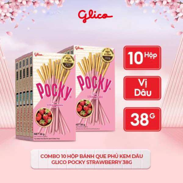 Combo 10 hộp bánh snack que Pocky vị Dâu 38G