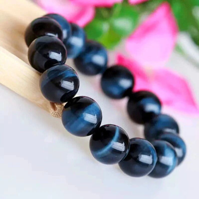 Vòng tay đá mắt hổ xanh dương đá thiên nhiên phong thuỷ size nam nữ Hợp mệnh thuỷ và mộc