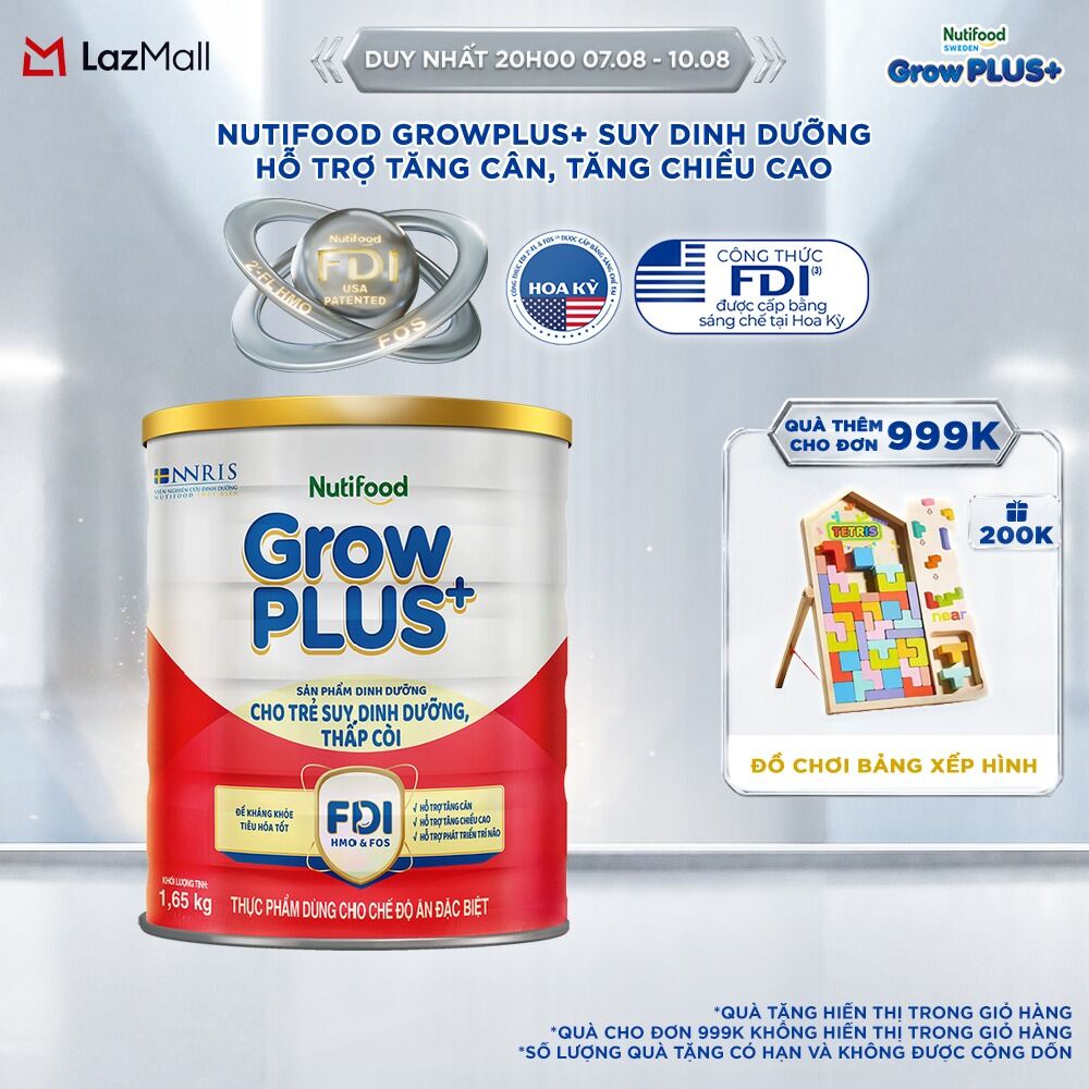 Sữa bột Nutifood GrowPLUS+ Suy Dinh Dưỡng (Đỏ) - Hỗ Trợ Tăng Cân Tăng Chiều Cao (Lon 165 Kg)