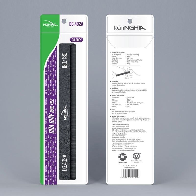 Dũa giấy Kềm Nghĩa vỉ 6 cái, dũa móng tay Nghĩa