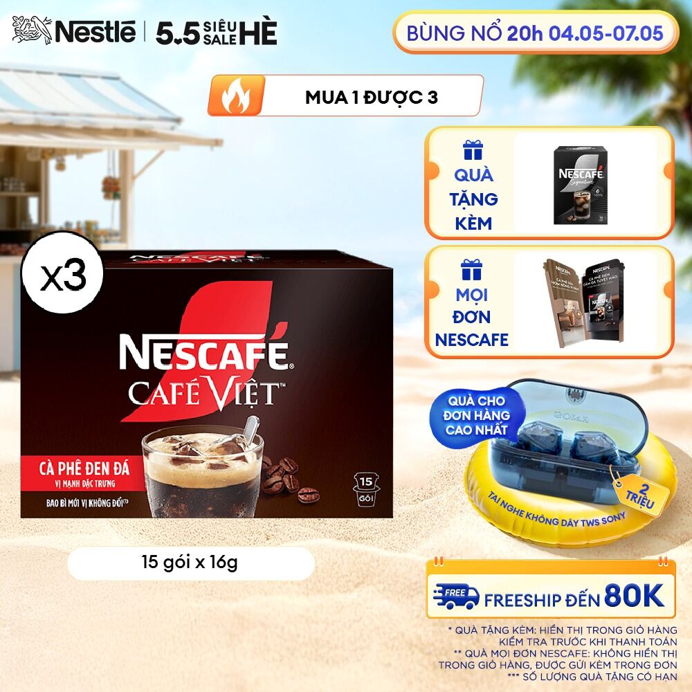 [ƯU ĐÃI THÁNG 4] Combo 3 Hộp cà phê hòa tan NESCAFÉ® Café Việt - CÀ PHÊ ĐEN (3*15*16)