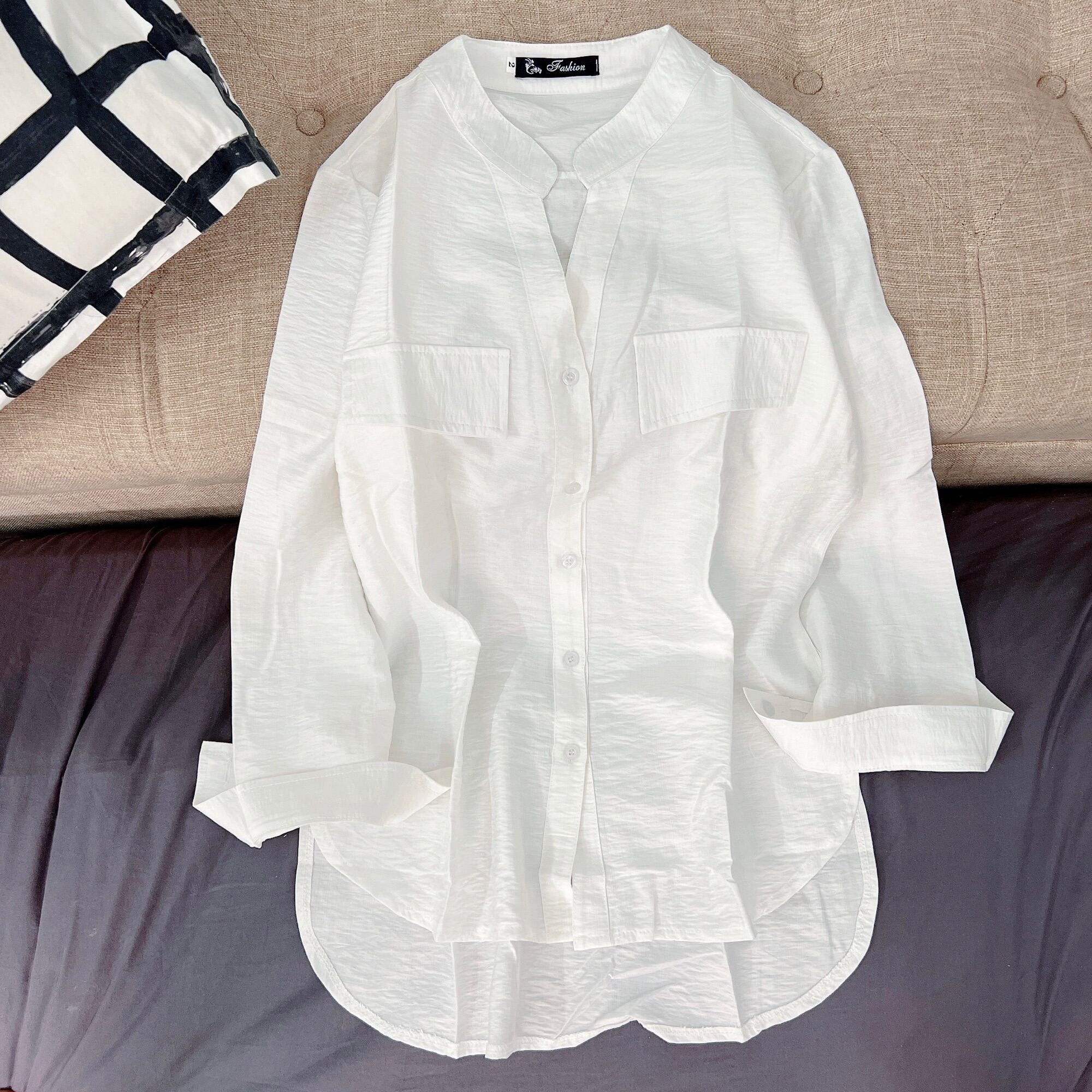 BIG SIZE - ÁO SƠ MI NỮ - COTTON THÁI CỔ TRỤ TAY DÀI