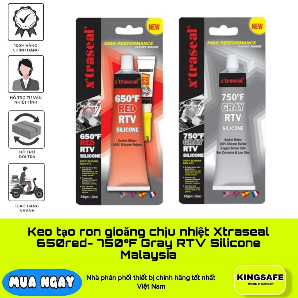 Keo tạo ron gioăng chịu nhiệt x’traseal 650°f red – 750°f gray rtv silicone
