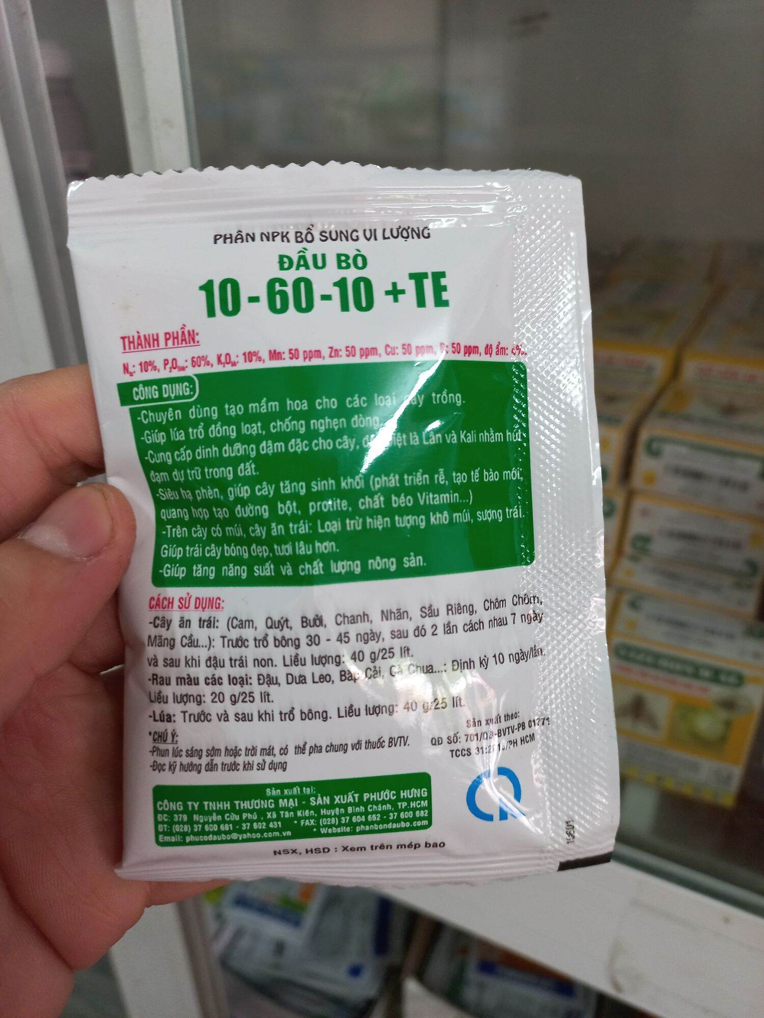Phân bón lá Đầu Bò NPK 10-60-10+TE 40g