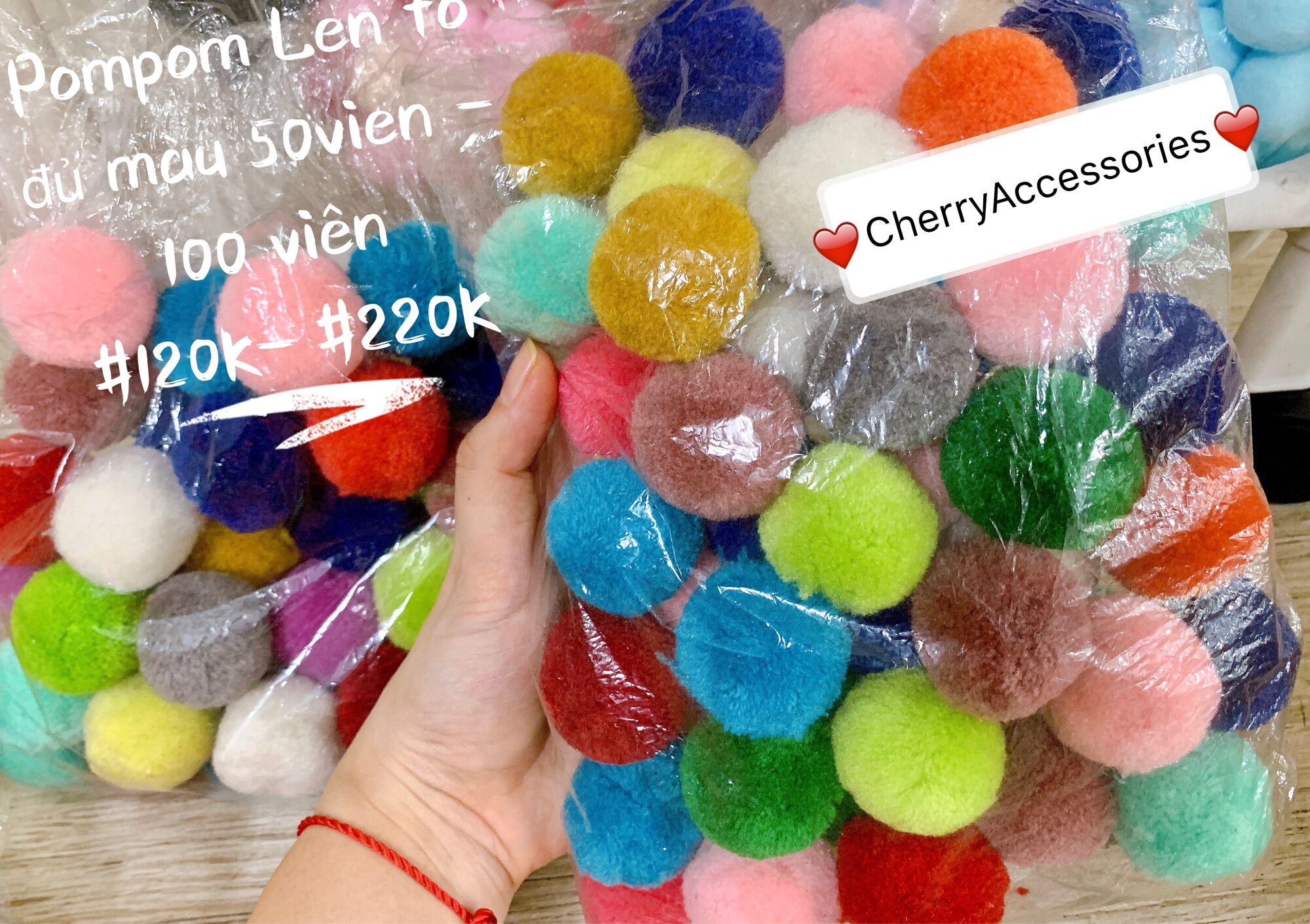 Combo cục bông pompom đủ màu đủ size