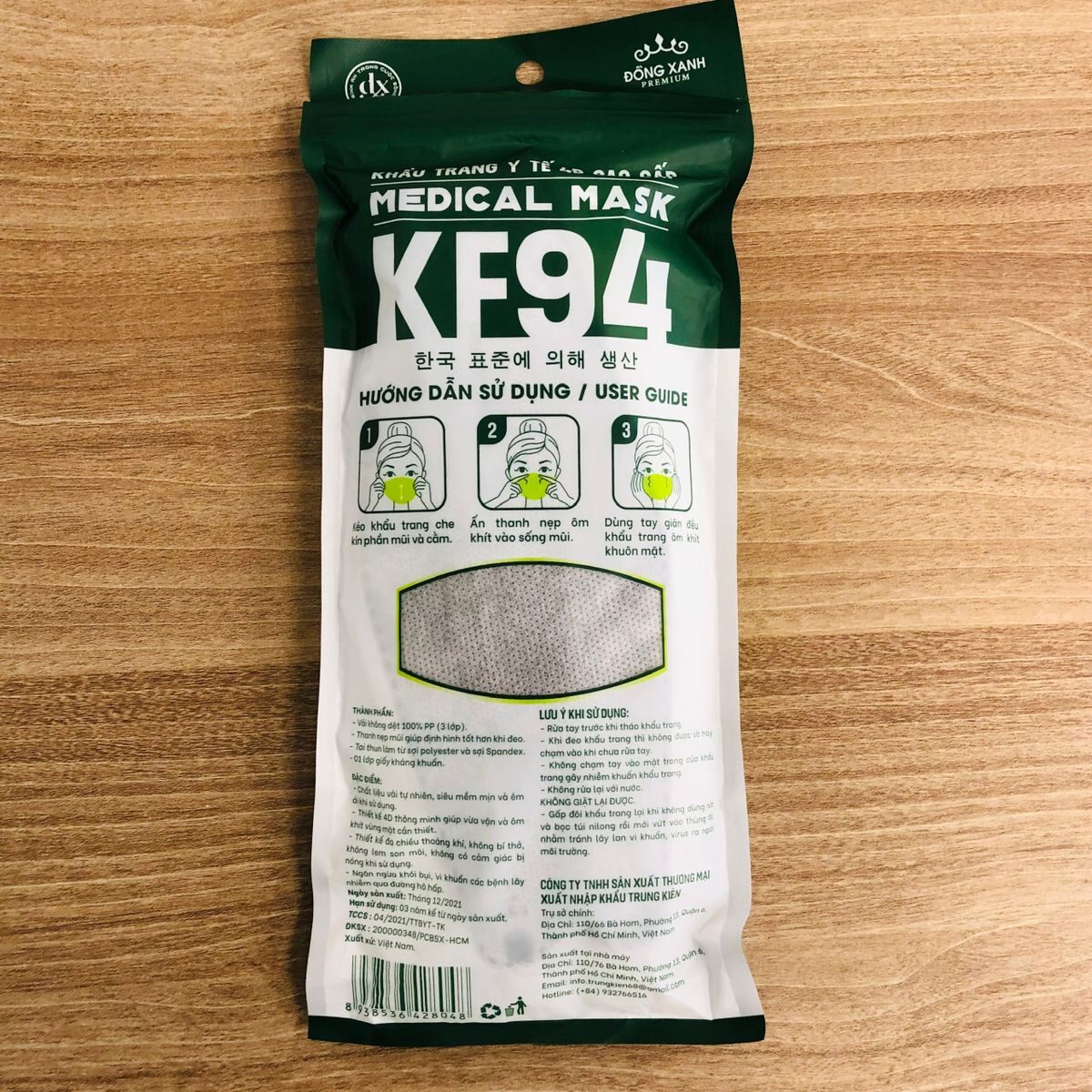 khẩu trang KF94 ĐỒNG XANH premium