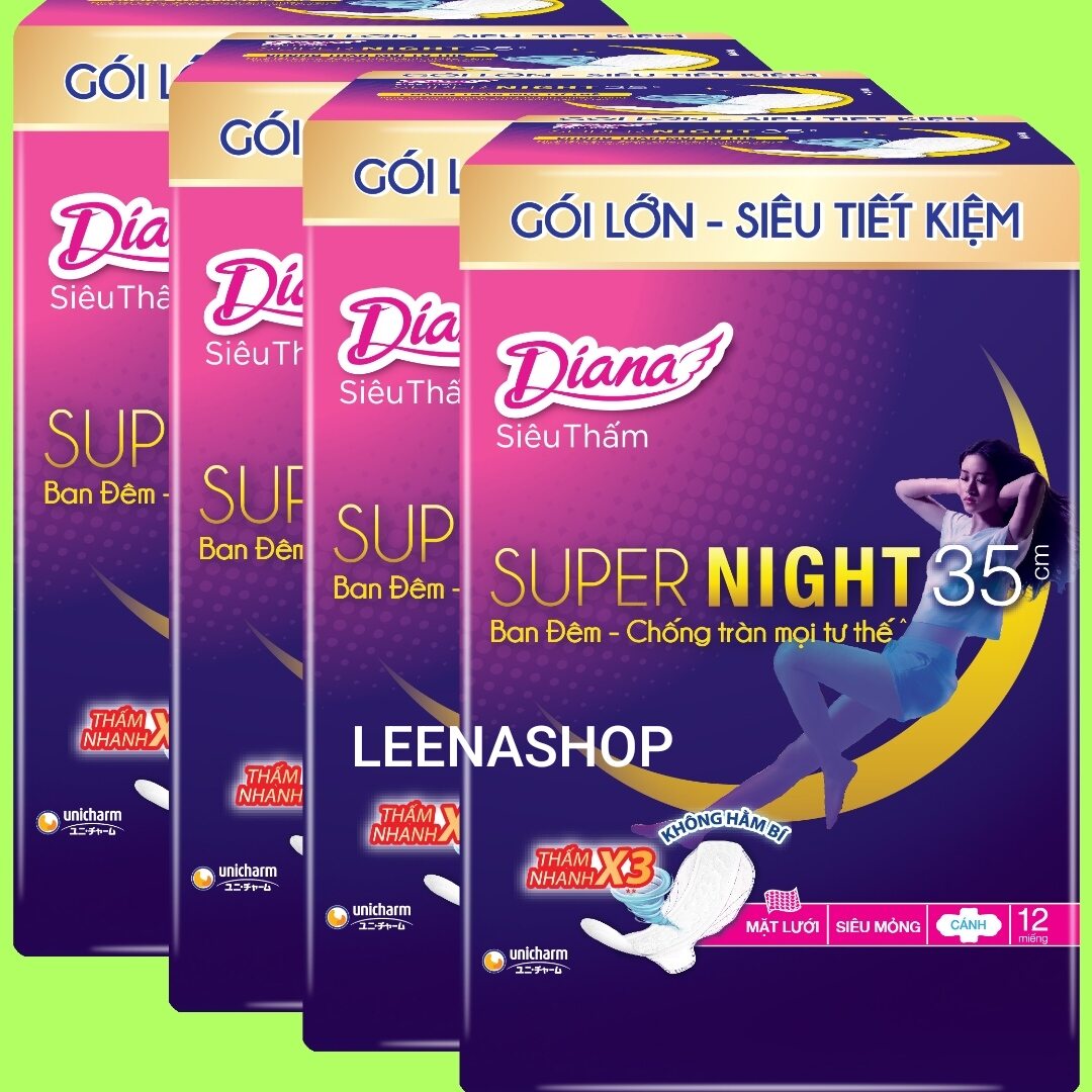 Combo 4 gói Bvs Diana ban đêm 35cm 12 miếng/gói