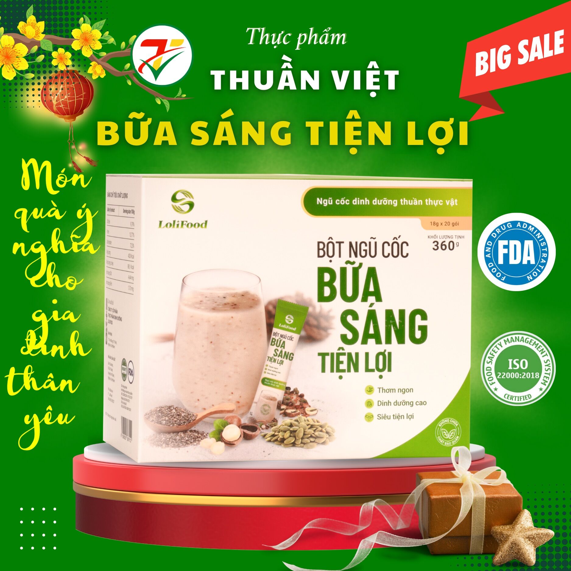 Bột ngũ cốc bữa sáng tiện lợi hộp 20 gói - dùng cho bữa ăn sáng bận rộn, bữa phụ cân bằng