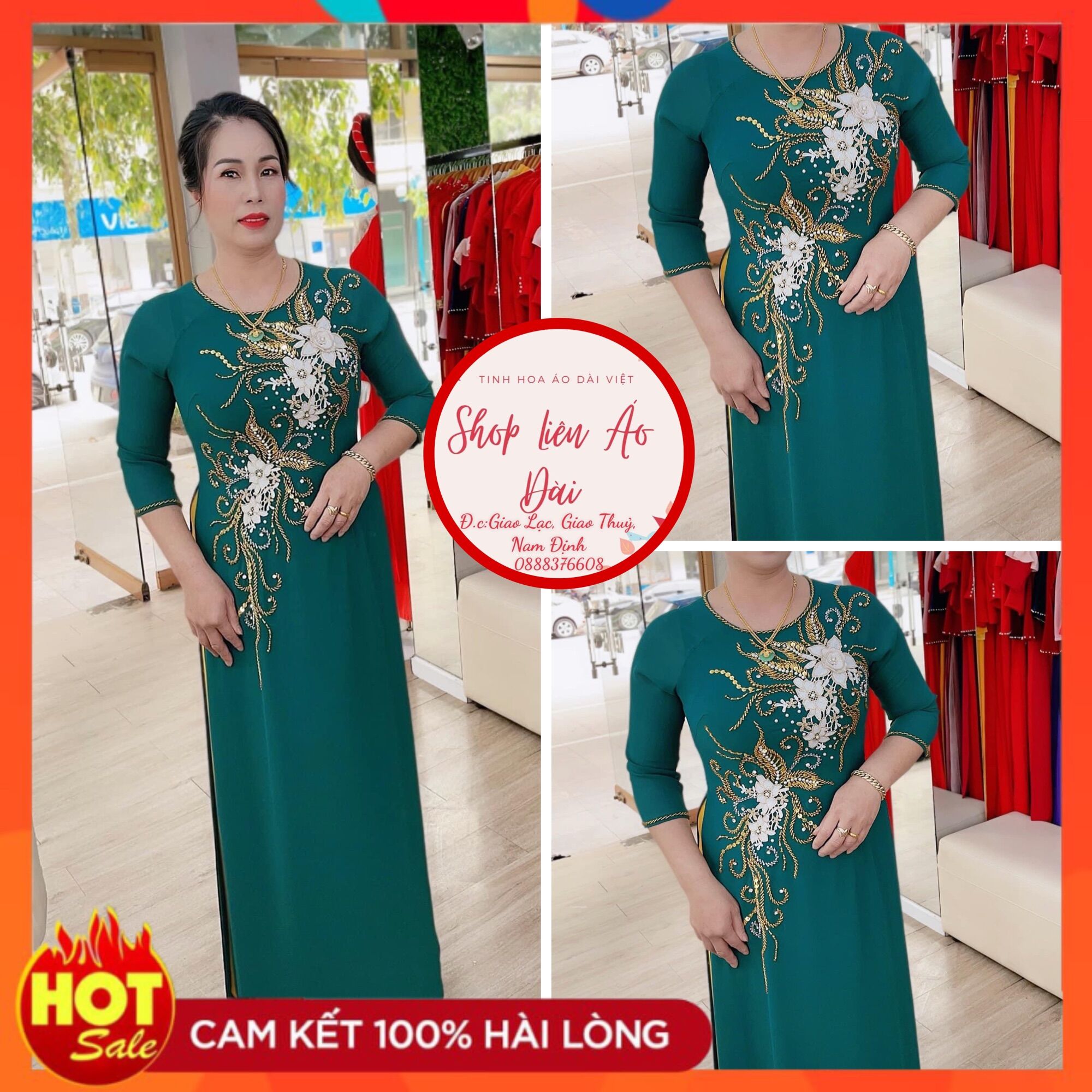 Áo dài cho mẹ ,áo dài bà sui. Áo dài trung niên cho mẹ đính kết hoa ren trắng đính pha lê, áo dài may sẵn cho mẹ