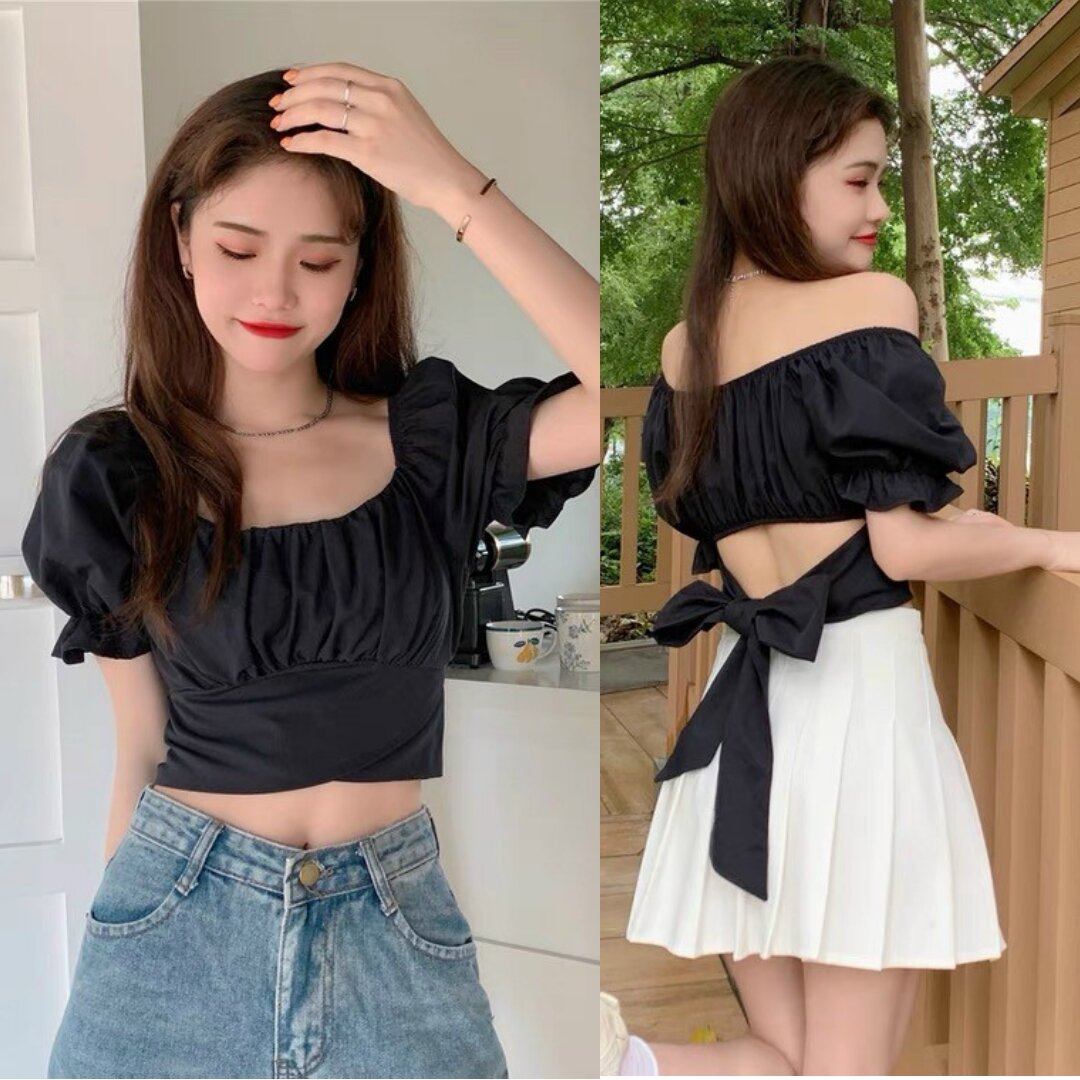 Áo Tay Phồng Dây Cột Eo Croptop