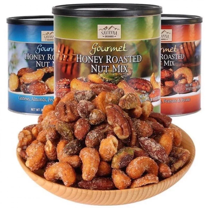 HẠT HỖN HỢP TẨM MẬT ONG GOURMET HONEY ROASTED NUT MIX của SAVANNA MỸ hộp 850gr