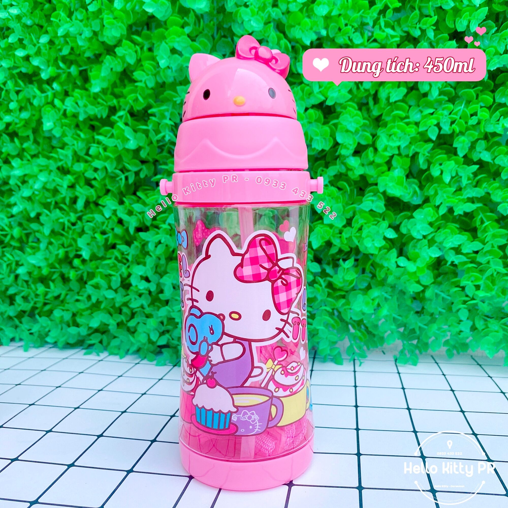 Bình nước ống hút có dây đeo Hello Kitty - Doremon Doraemon