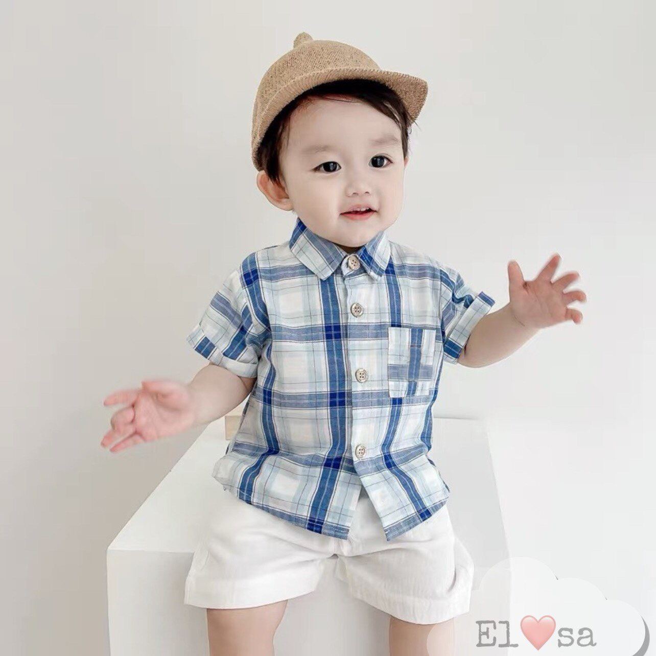 set quần jean+ áo sơ mi sọc