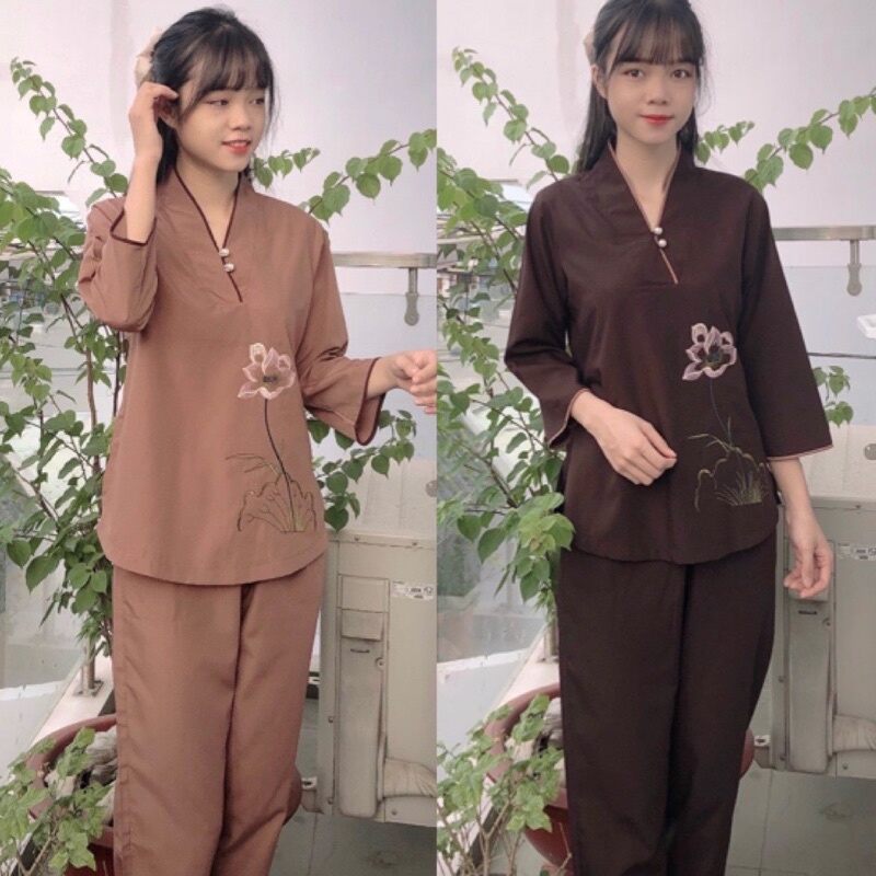 ĐỒ LAM ĐI CHÙA MẪU NỮ 1 NÚT THÊU SEN