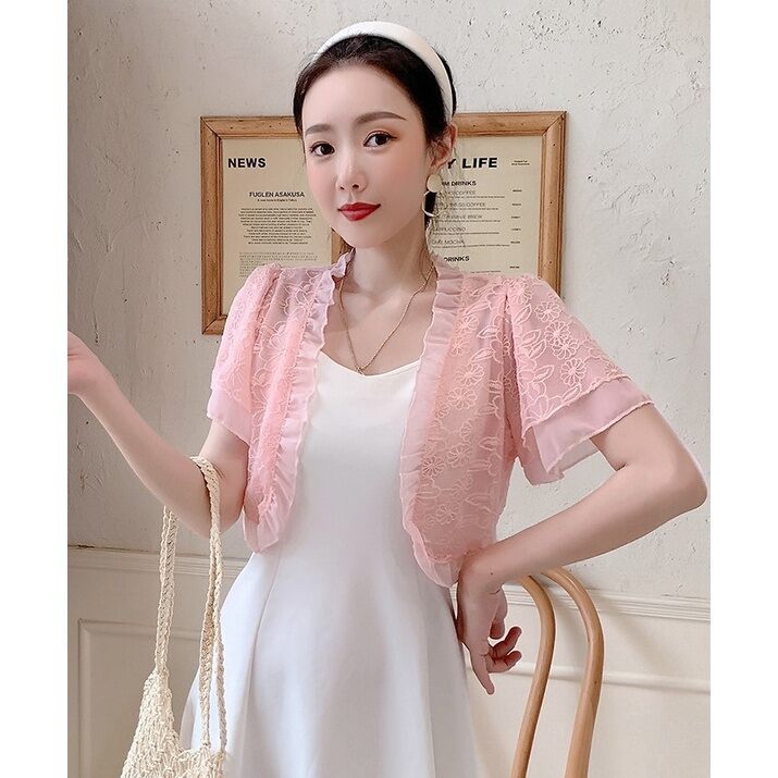 [HCM]Áo khoác ren lửng phối tay 2 lớp