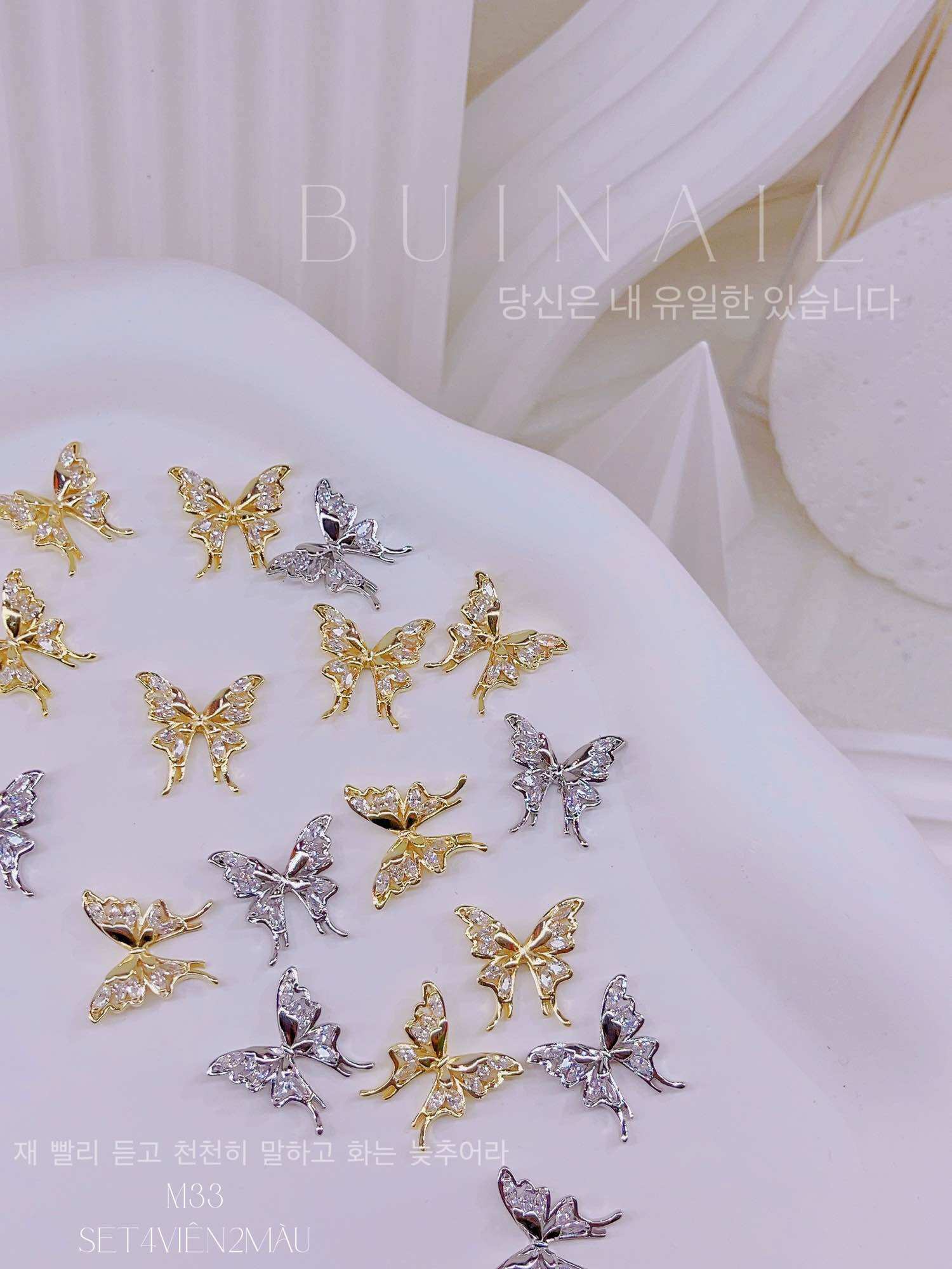 CHARM BƯỚM ĐÁ SANG CHẢNH M33 SET 4 VIÊN