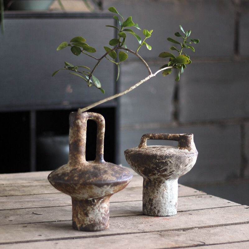 Thô Bình Gốm Handmade Vintage Gốm Cắm Hoa Wabi-sabi Thiền Hoa Khô Để Bàn Bình Hoa Truyền Thống Phong