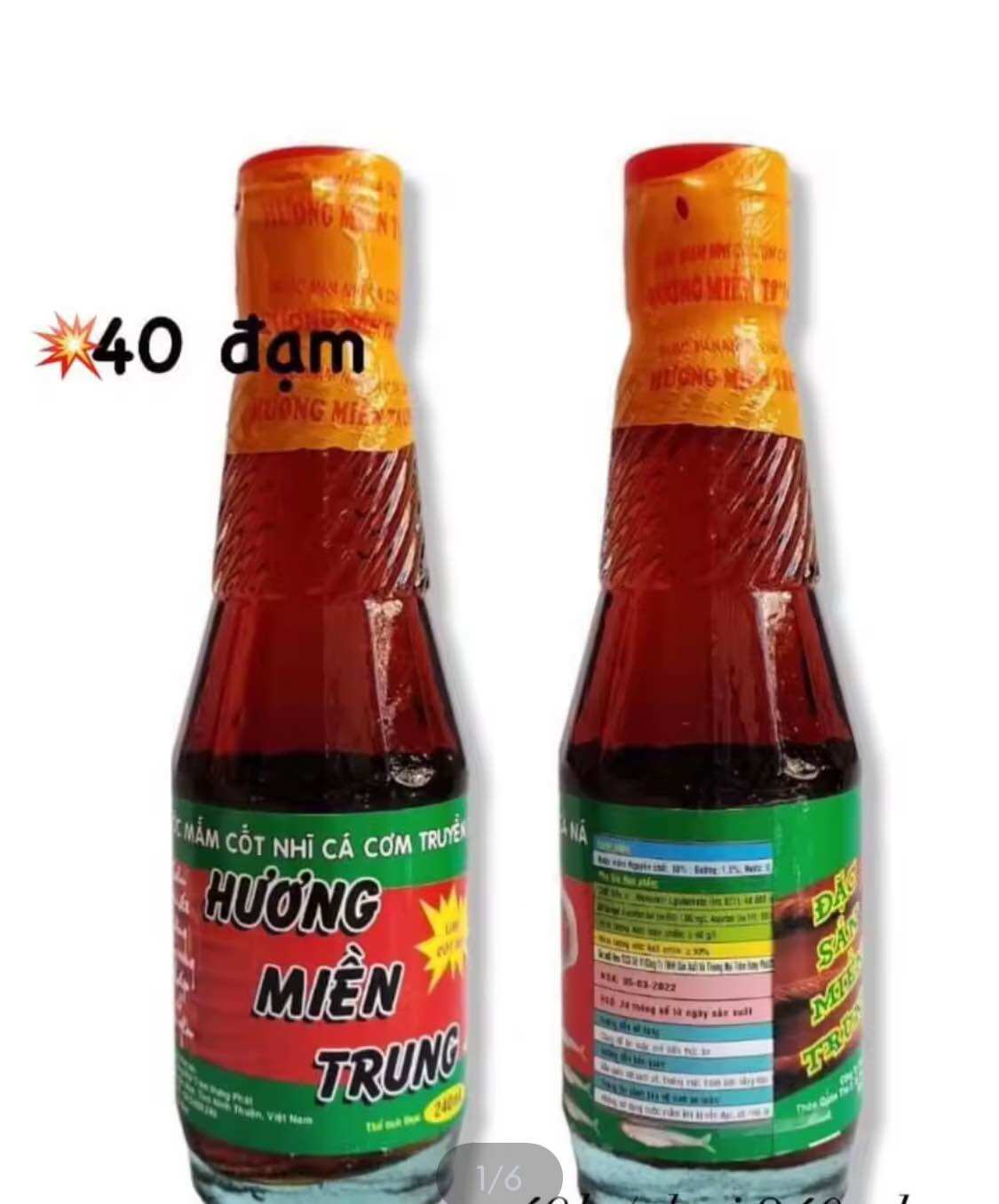 Nước mắm cá cơm Cà Ná đặc biệt 40 đạm (hộp 6 chai thủy tinh 240ml)