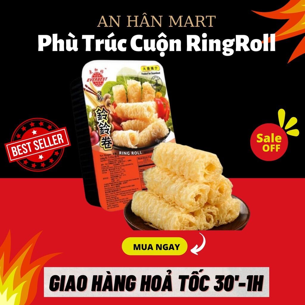 Phù trúc cuộn giòn ringroll, tàu hũ ky cuộn giòn hộp 168g