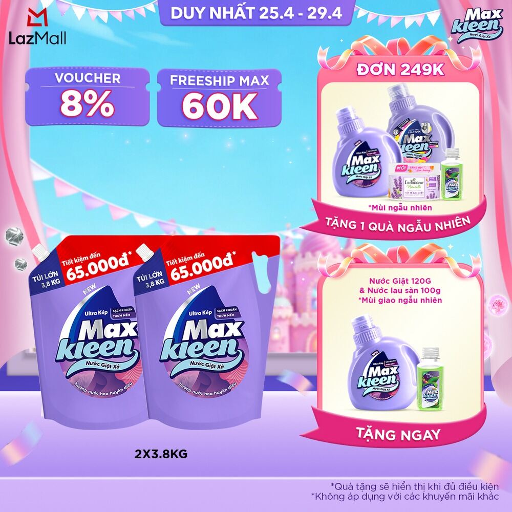 Combo 2 túi nước giặt Huyền Diệu/ Hoa Nắng/ Vườn Sớm Mai / Thiên Nhiên 3.6kg/3.8kg