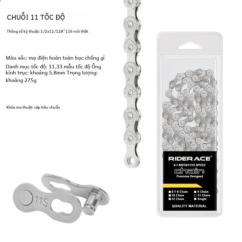 Riderace xích xe đạp 116l 8 9 10 11 12 tốc độ bạc ultralight leo núi đường xe đạp chuỗi cho 24/27/30 biến tốc độ chuỗi